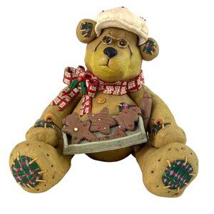 Teddy Bear Figurine Christmas Baker Cookies Bonnet Glasses Stands 7-1/2" Tall